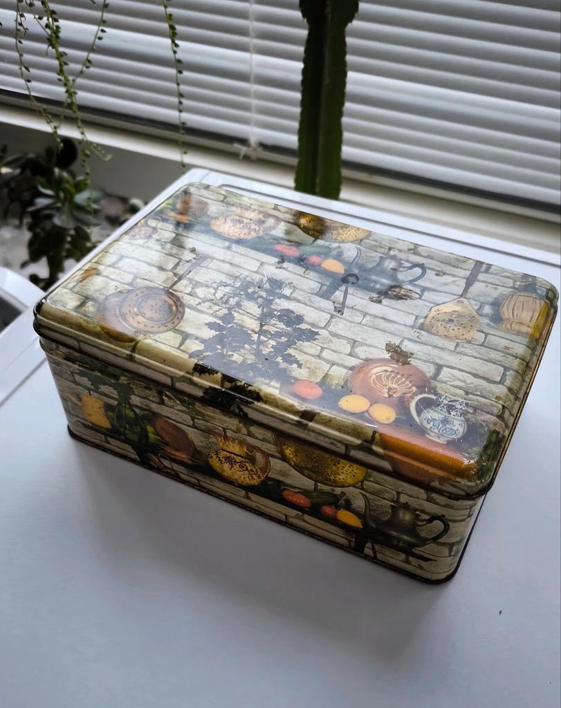 Trommel blik vintage Franse koektrommel met scharnieren, Verzamelen, Blikken, Ophalen of Verzenden, Gebruikt, Overige