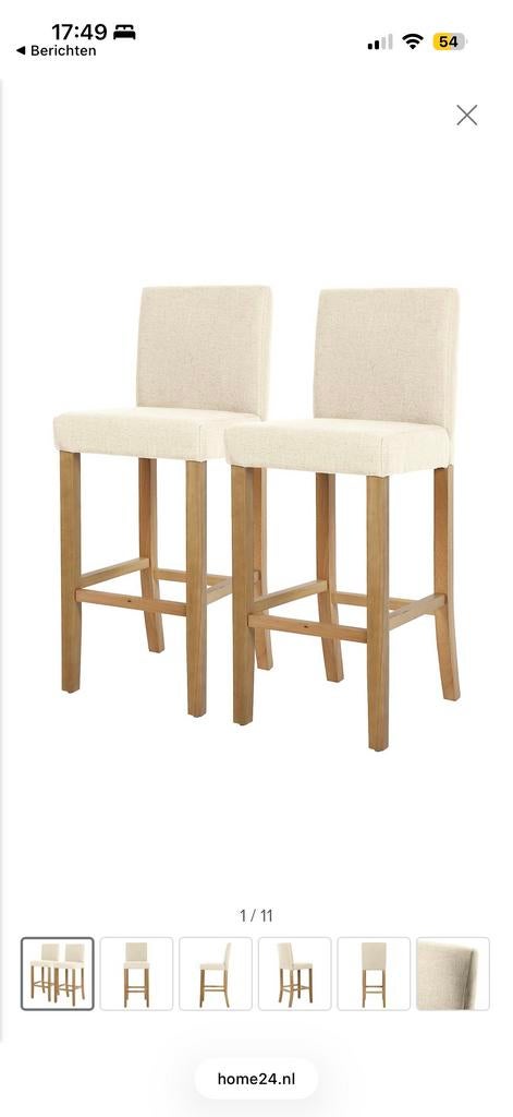 Nieuw in doos! 2 barkrukken - Beige met houten poten, Ophalen, Met voetsteun, 60 tot 90 cm, Nieuw