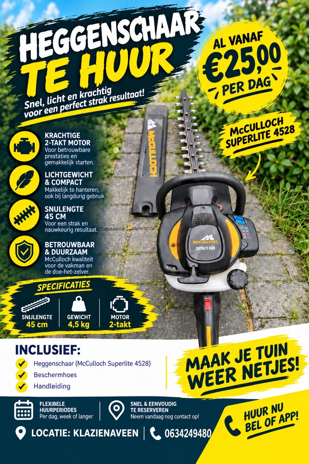Heggenschaar te huur, Ophalen, Zo goed als nieuw, Benzine