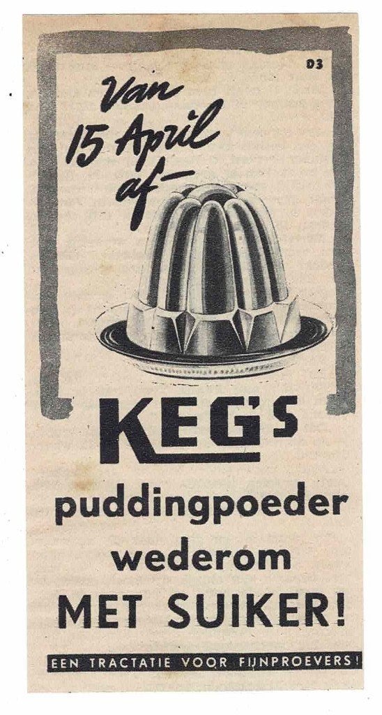 van 15 April af 1944 KEG's Puddingpoeder met suiker!, Verzenden, Zo goed als nieuw, Overige typen