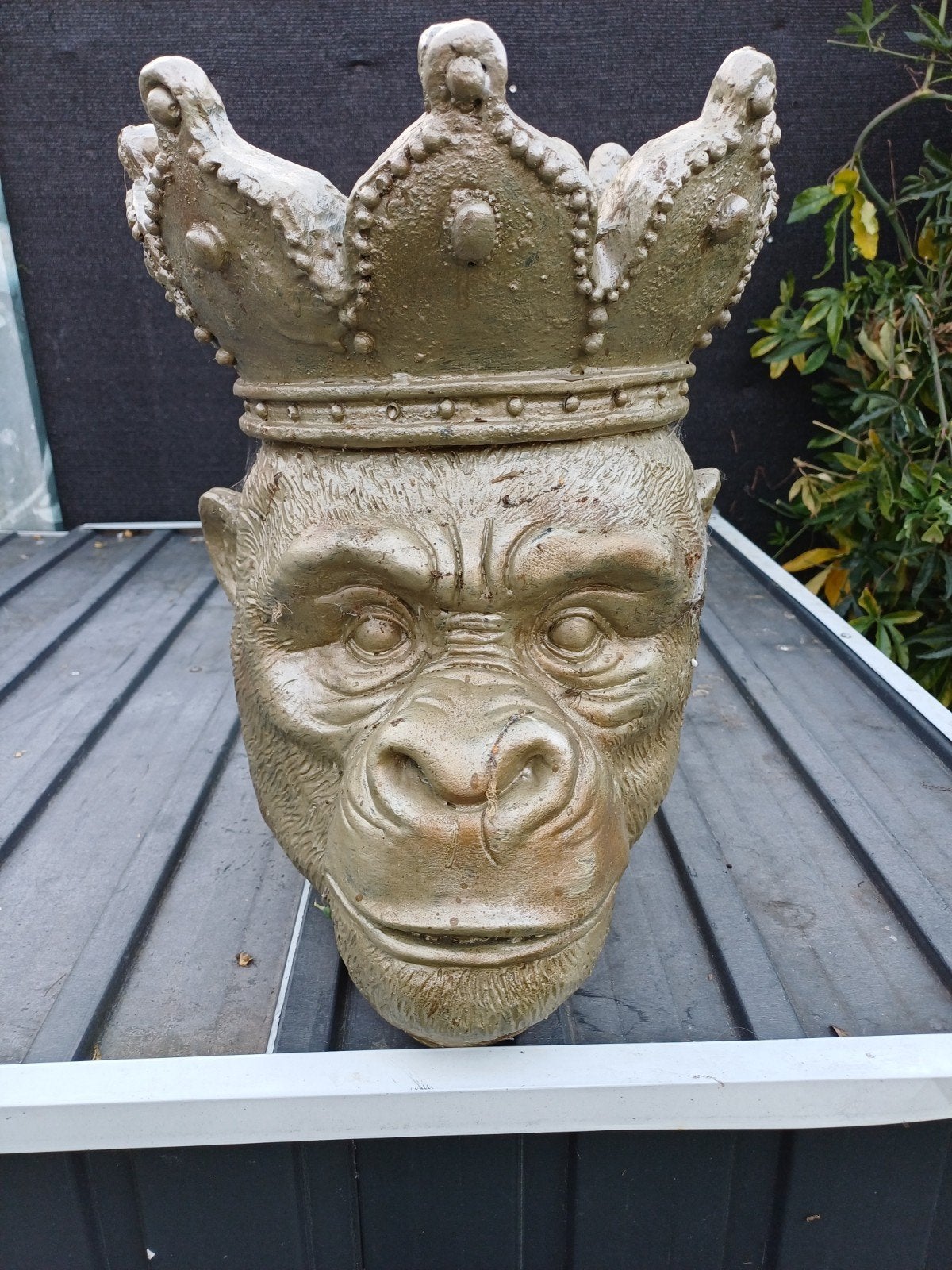 Unieke Gorillakop Bloempot met Kroon - Beton/Steen, Gebruikt, Minder dan 60 cm, Ophalen of Verzenden, Binnen