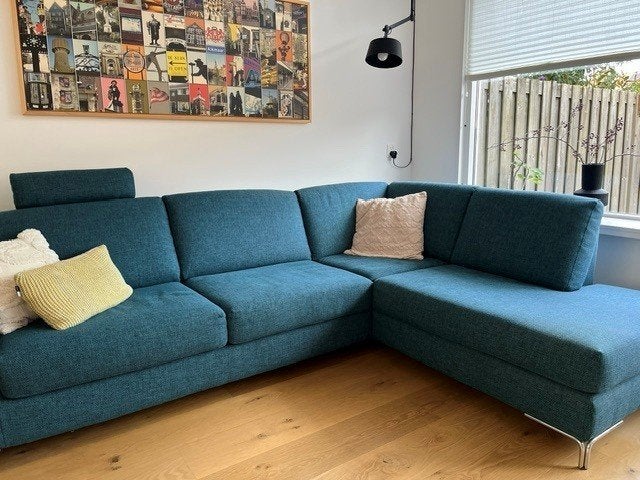 Lounge bankstel zeegroen/blauw, Huis en Inrichting, 250 tot 300 cm, Gebruikt, Minder dan 75 cm, Hoekbank