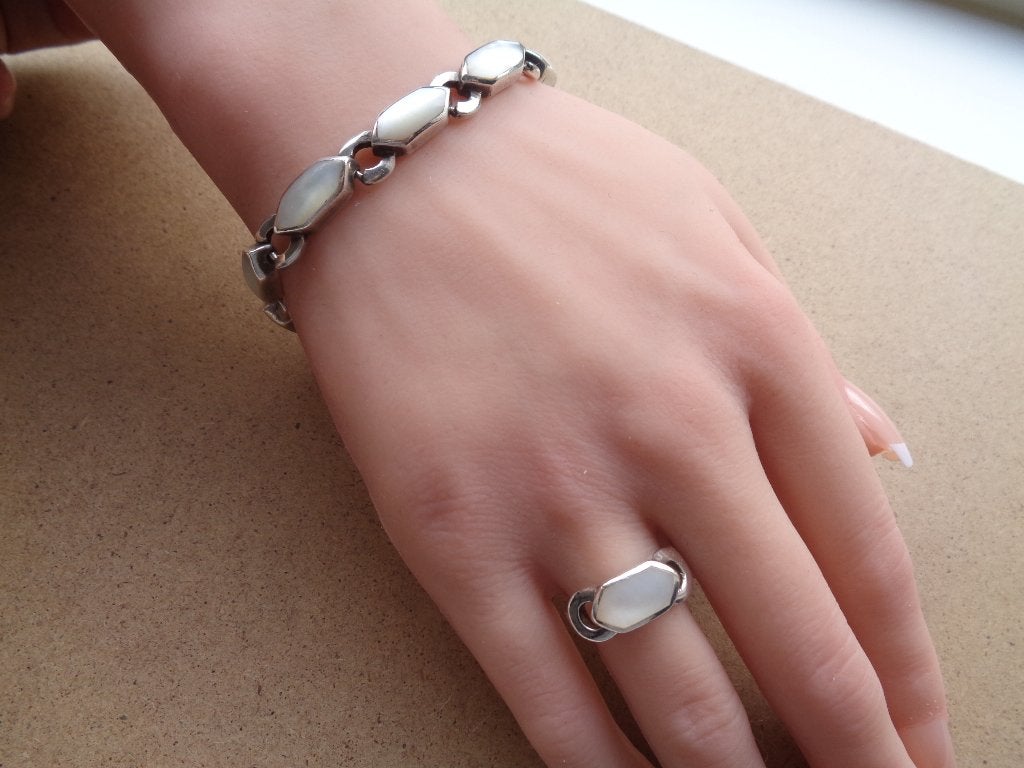 zilveren set ketting, armband, oorbellen en ring [230], Sieraden, Tassen en Uiterlijk, Verzenden, Zo goed als nieuw, Zilver, Zilver