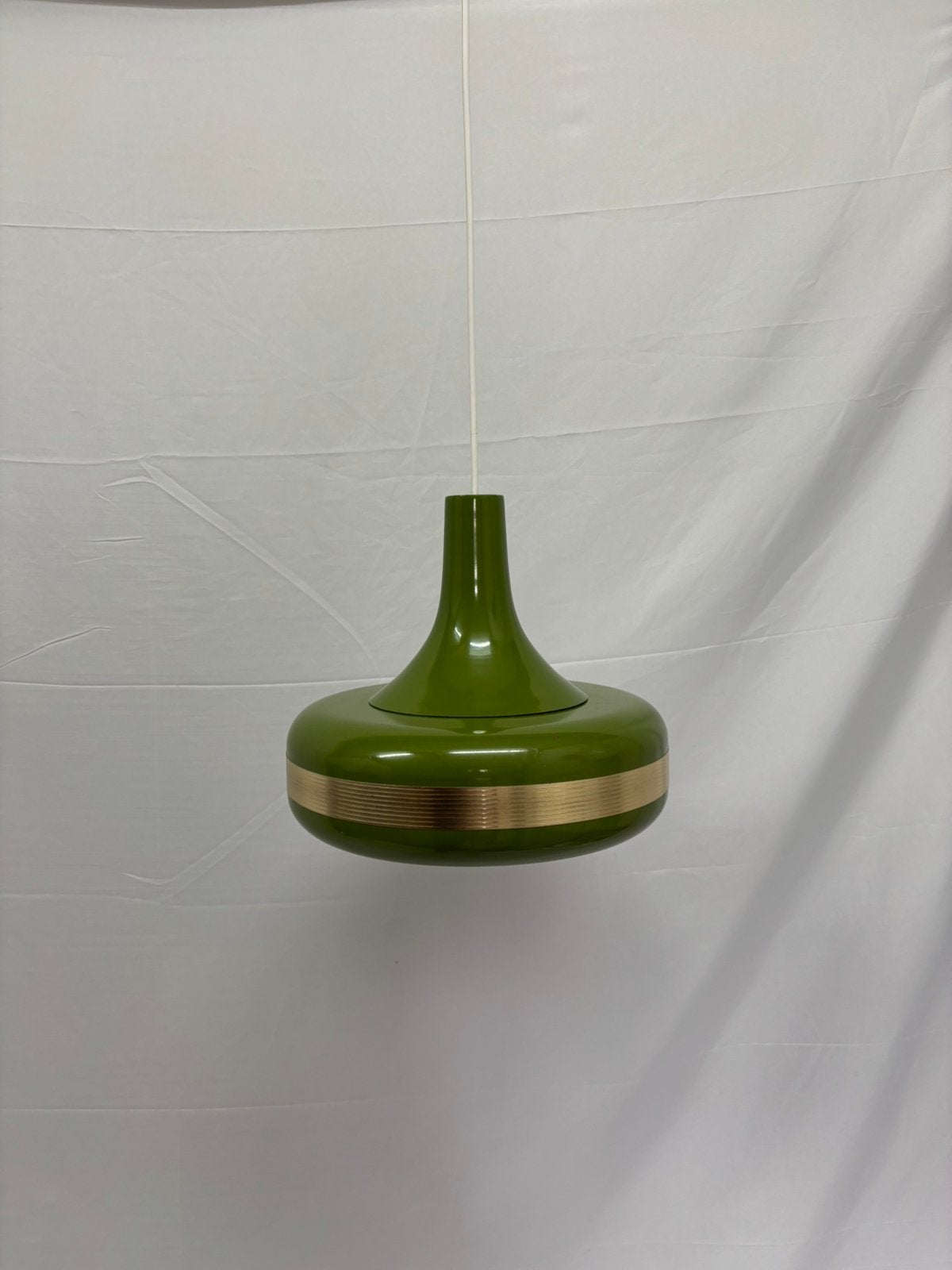 Vintage Space Age hanglamp olijfgroen & messing jaren 70, Ophalen of Verzenden, Minder dan 50 cm