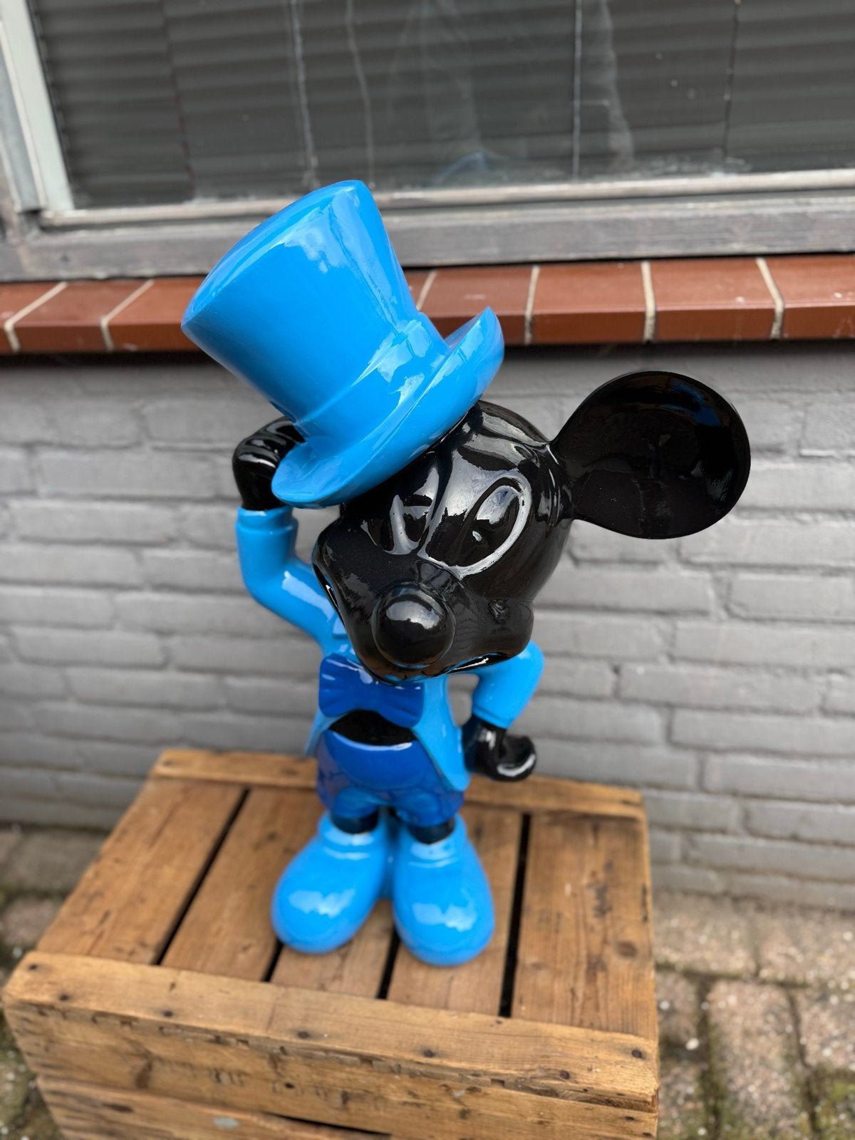 Grote Mickey Mouse beeld met hoge hoed - Blauw/Zwart, Verzamelen, Ophalen, Gebruikt, Fantasy
