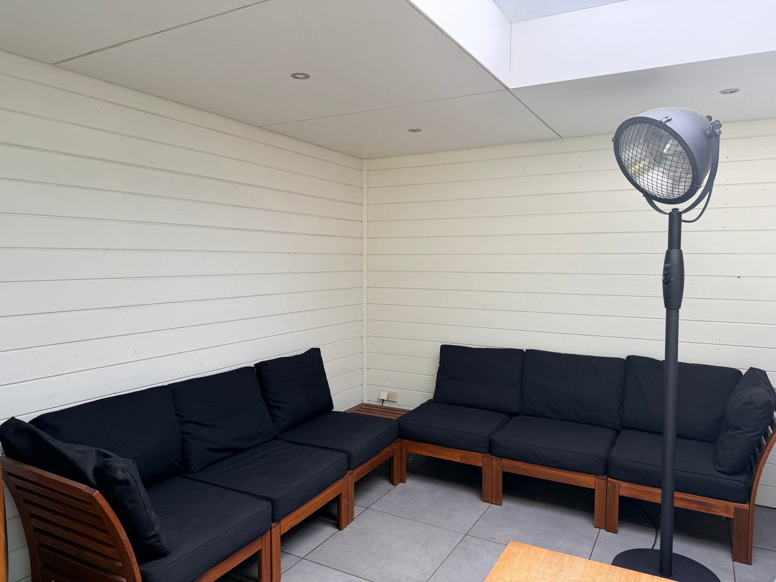 IKEA Applaro modulaire tuinbank met zwarte kussens, Ophalen, Gebruikt, Meer dan 8 zitplaatsen, Loungeset