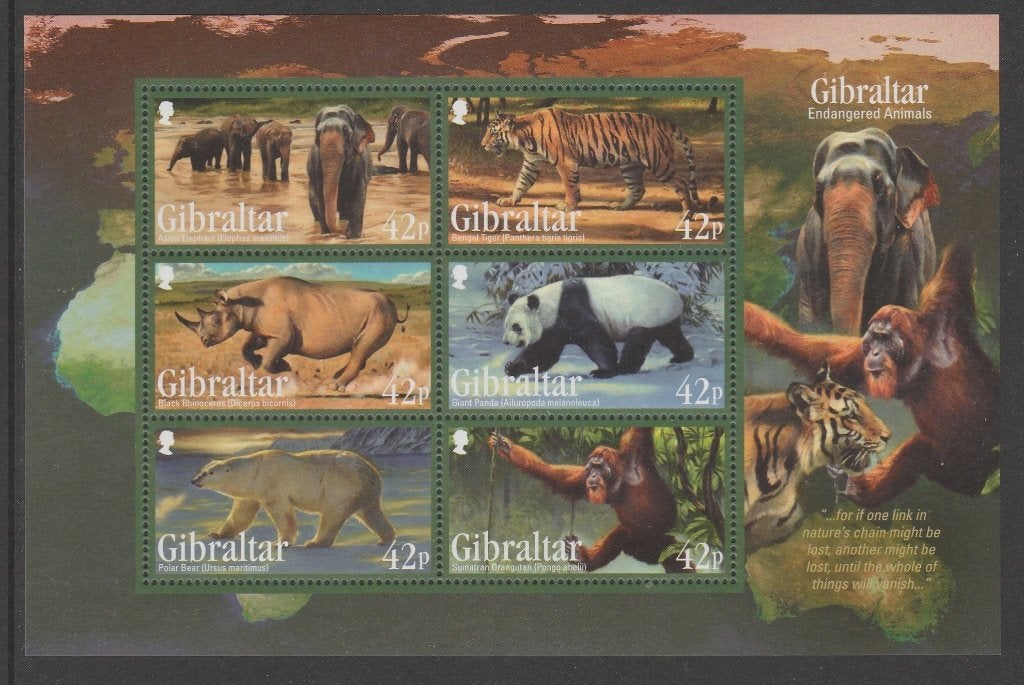 Gibraltar - Michelnr 1431-1436 - bedreigde dieren blok - pf, Verzenden, Overige landen, Postfris
