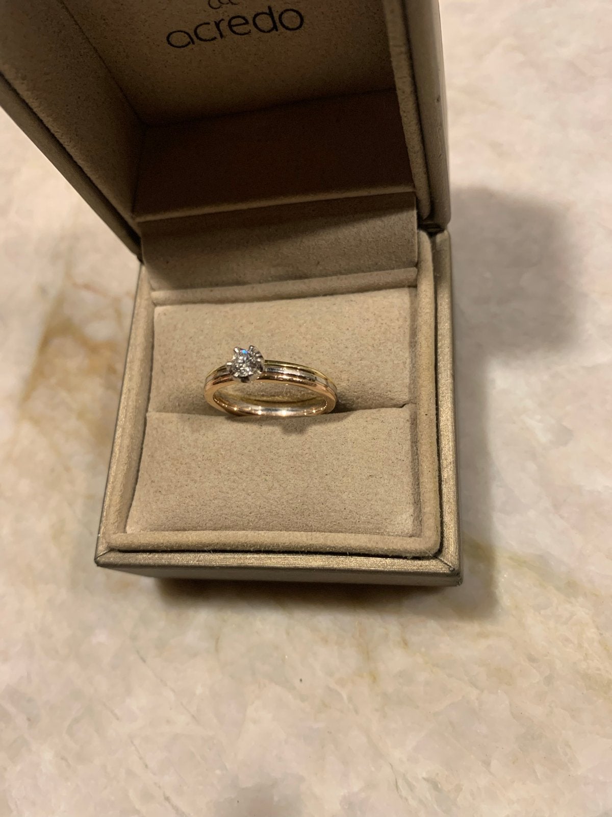 Tri-Color Gouden VerlovingsRing met Diamant  !!!, Ophalen of Verzenden, Zo goed als nieuw, 17 tot 18, Met edelsteen