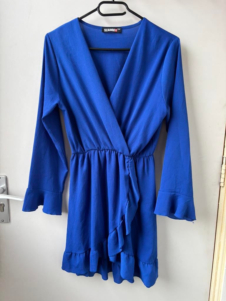 Wijde, blauwe jurk Scamm maat S/M, Blauw, Ophalen of Verzenden, Zo goed als nieuw, Maat 36 (S)