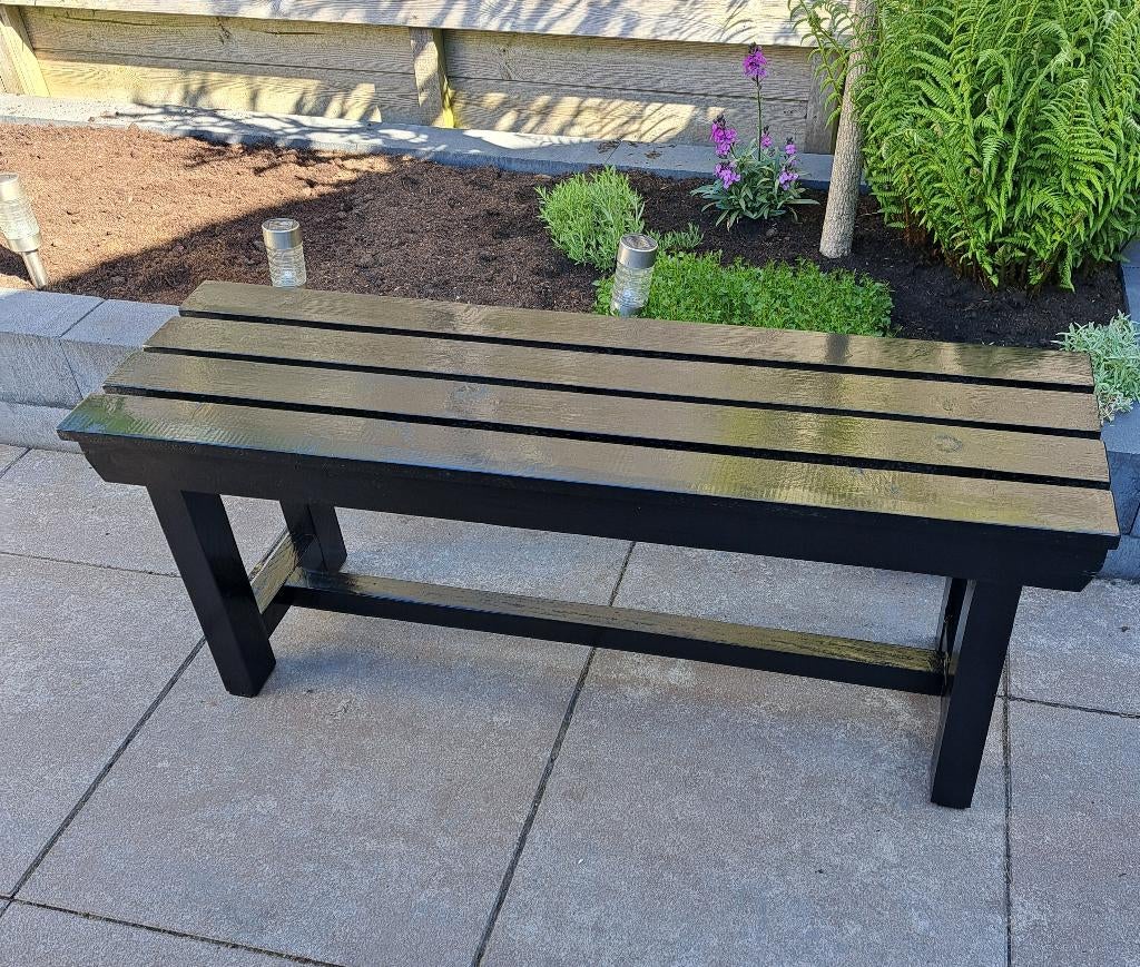 Tuinbank zonder rugleuning, kleur diep zwart., Ophalen, Zo goed als nieuw, Hout