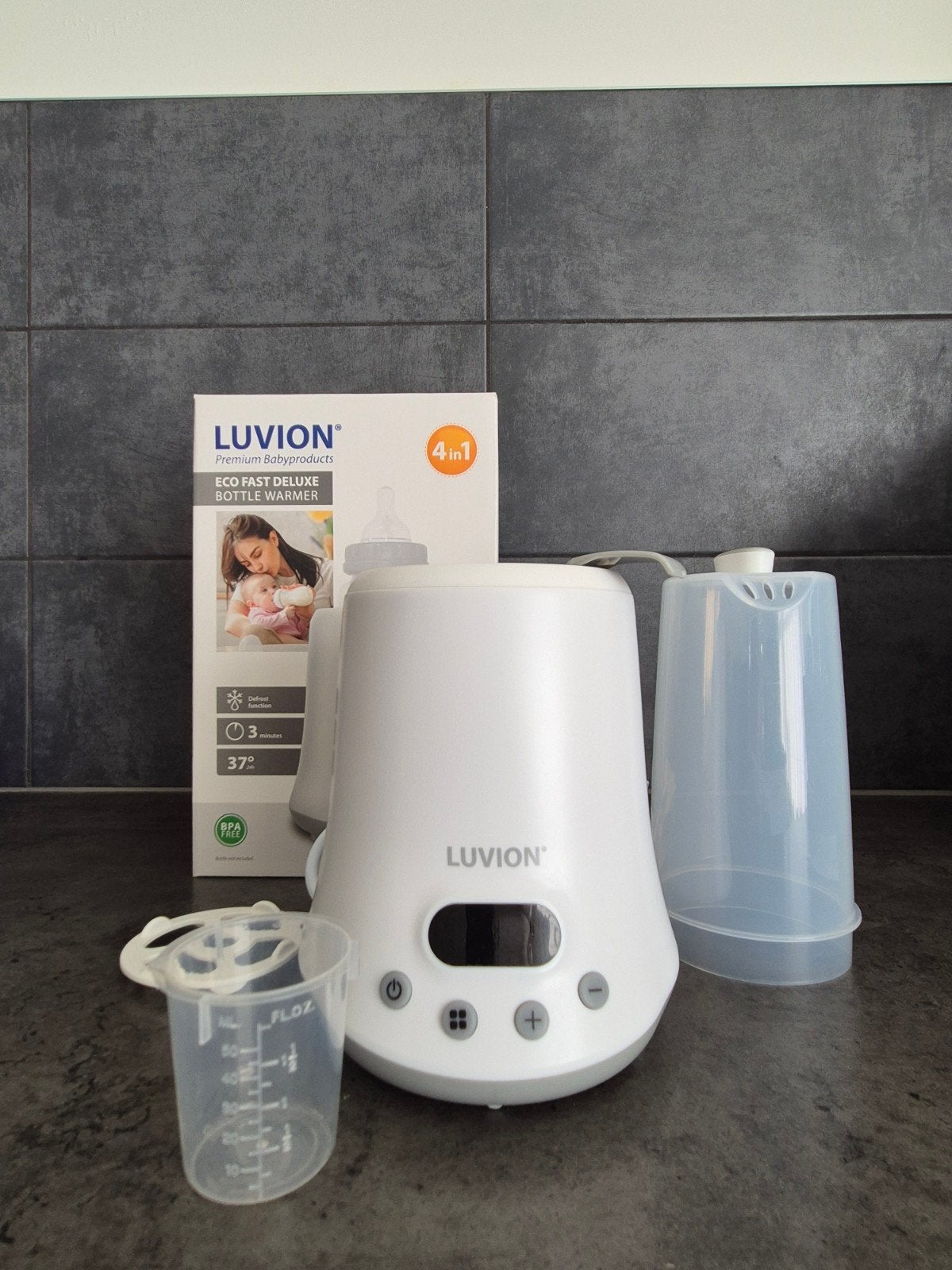 Luvion Eco Fast Deluxe Flessenwarmer 4-in-1, Kinderen en Baby's, Flessen- of potjesverwarmer, Luvion, Ophalen of Verzenden, Zo goed als nieuw