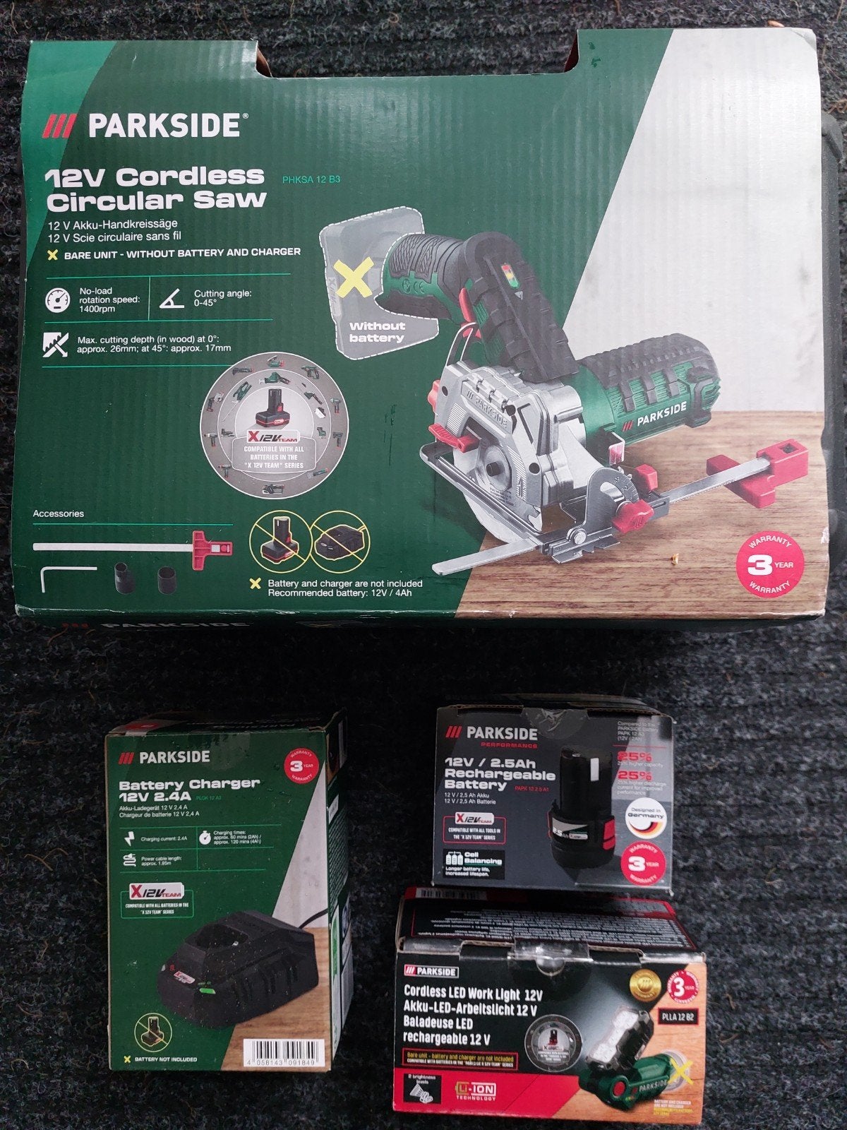 Parkside 12v handcirkelzaag en ledlamp, Ophalen, Cirkelzaag, Nieuw, Parkside