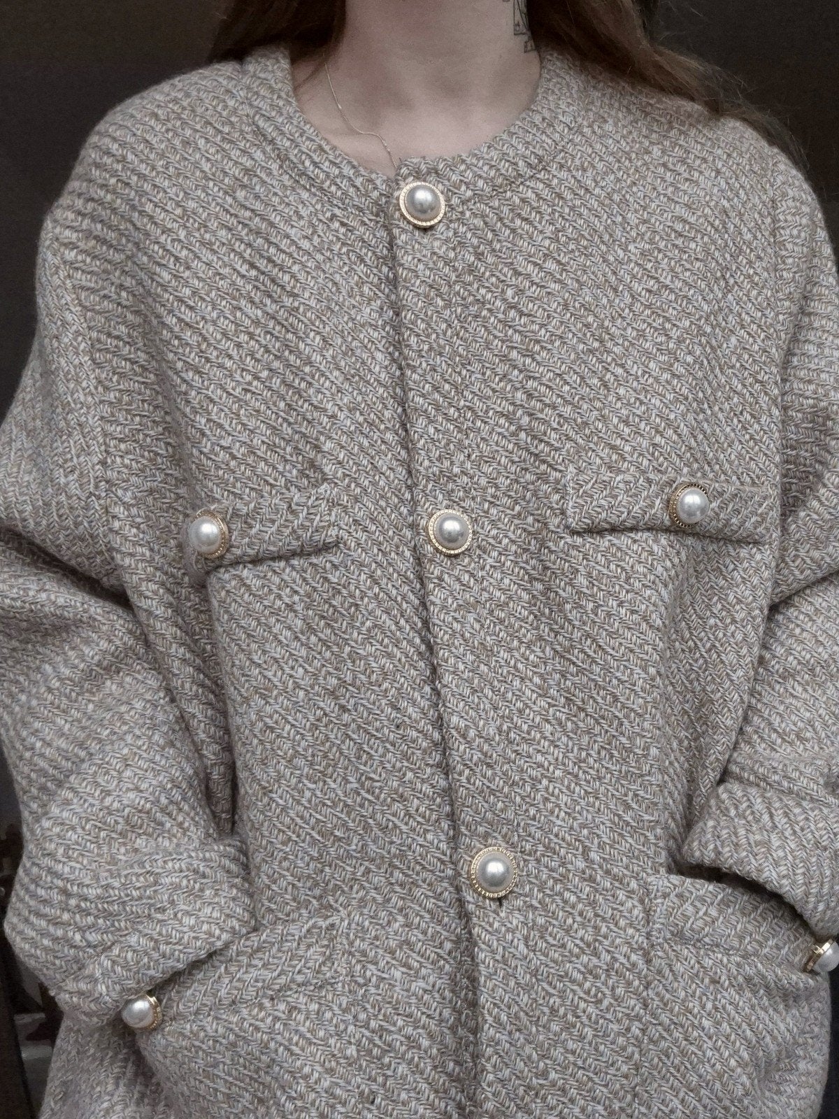 H&M beige tweed wollen jasje, H&M, Beige, Maat 46/48 (XL) of groter, Nieuw