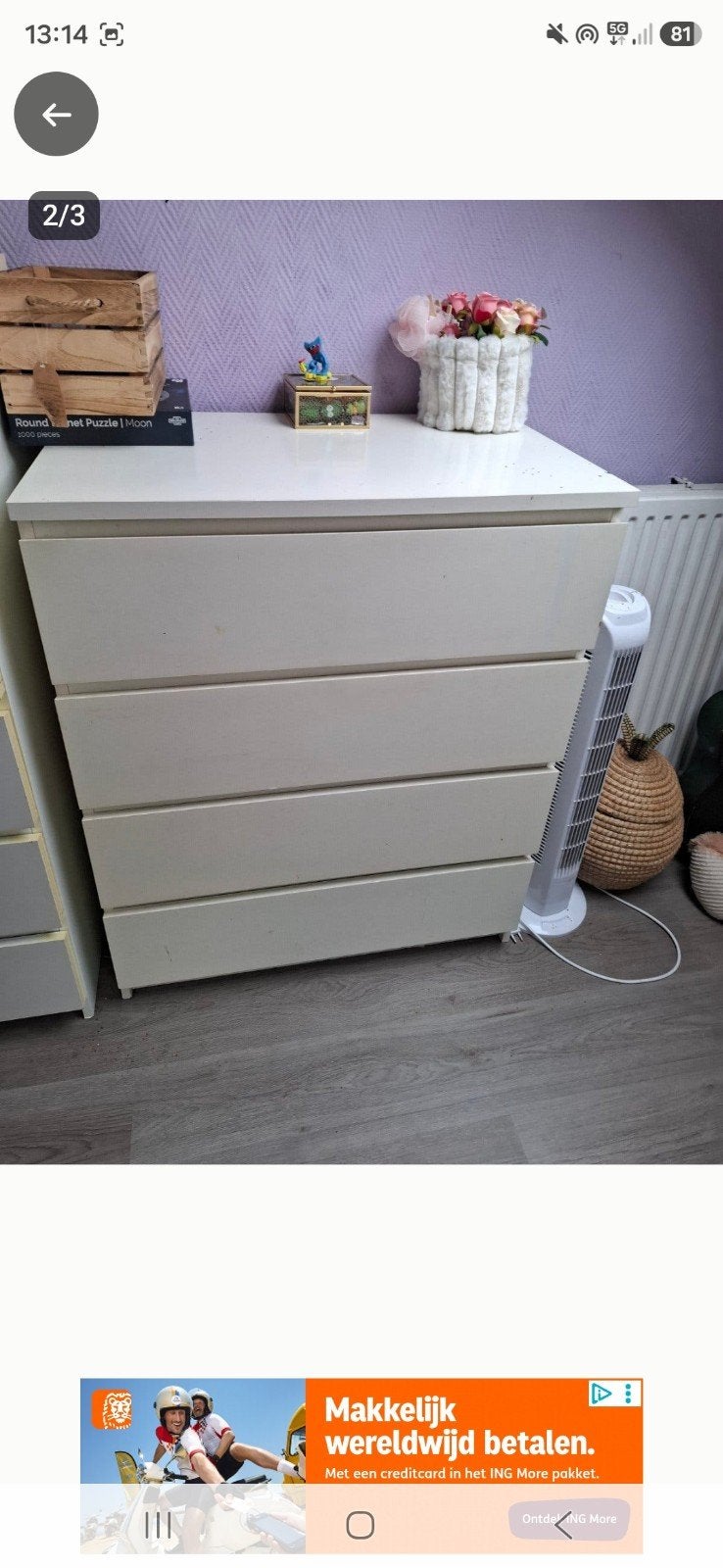 MALM ladekast met 4 laden, Huis en Inrichting, Ophalen, Gebruikt, 50 tot 100 cm, 3 of 4 laden