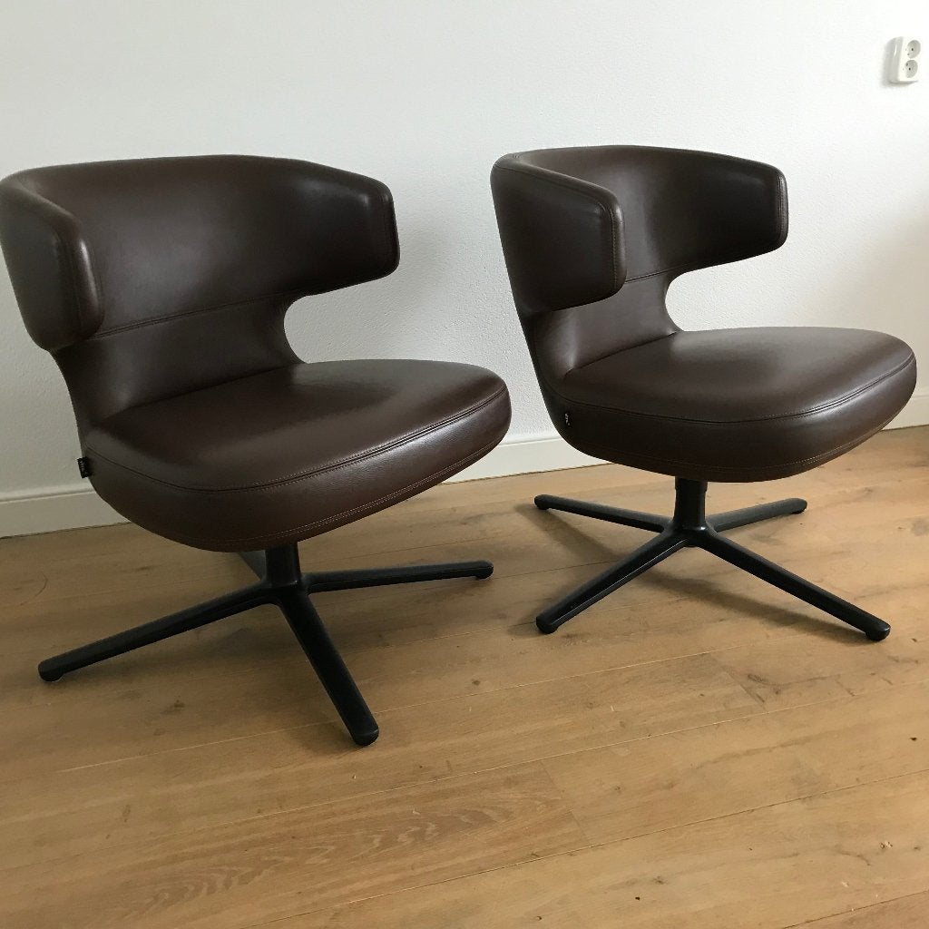 Set 2 IZGS Vitra Petit Repos bruin leer draaibaar, Ophalen, Minder dan 50 cm, Minder dan 75 cm, Leer