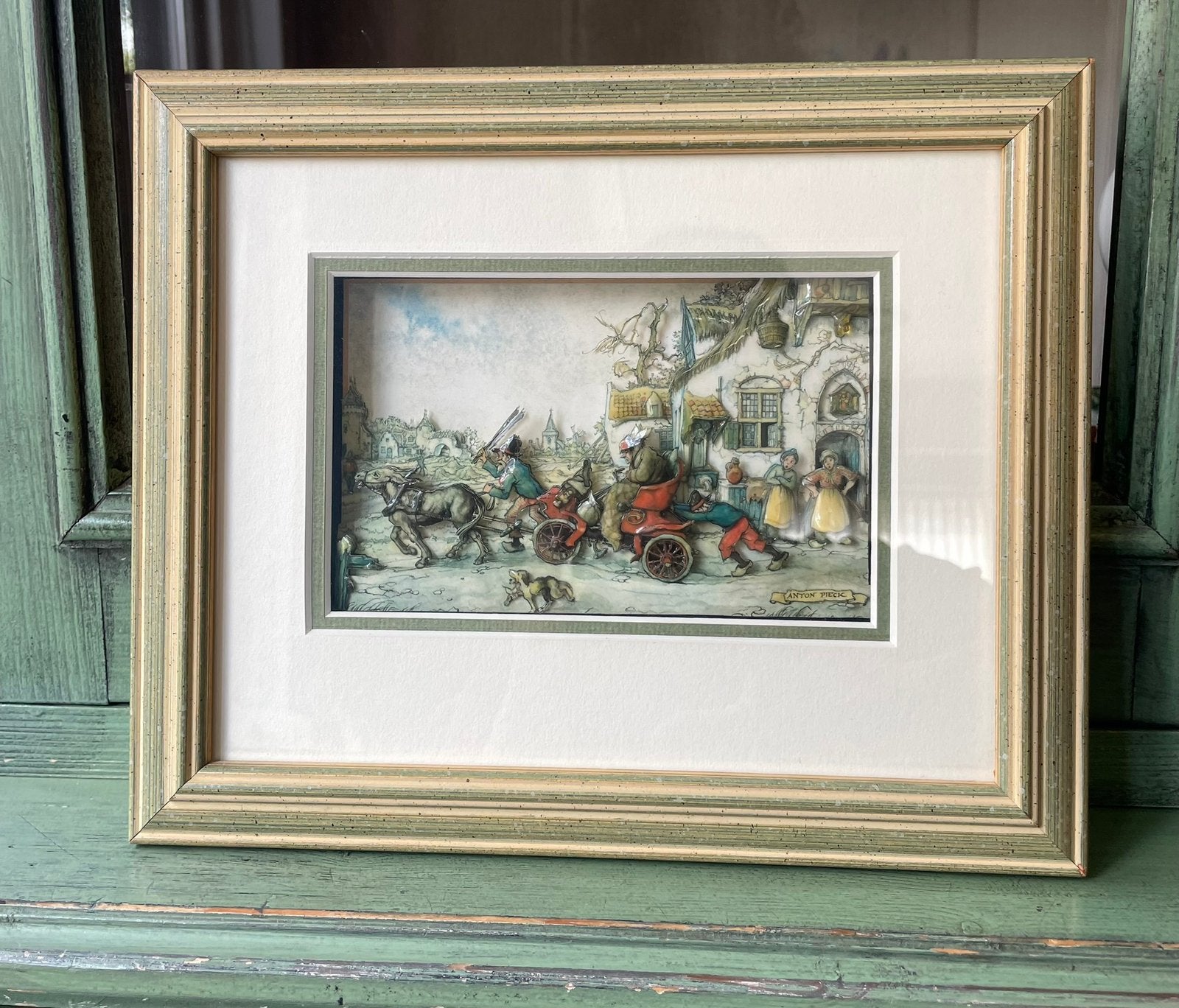 Anton Piek 3D schilderijtje, Overige stijlen, Ingelijst, Overige technieken, Ophalen of Verzenden