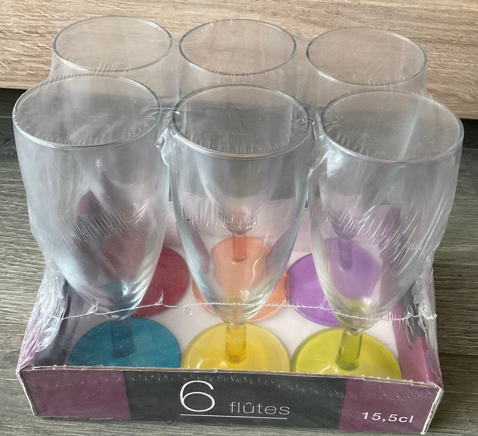 Glazen flûtes/champagneglazen gekleurde voet, 6 stuks(NIEUW), Ophalen of Verzenden, Nieuw, Overige typen