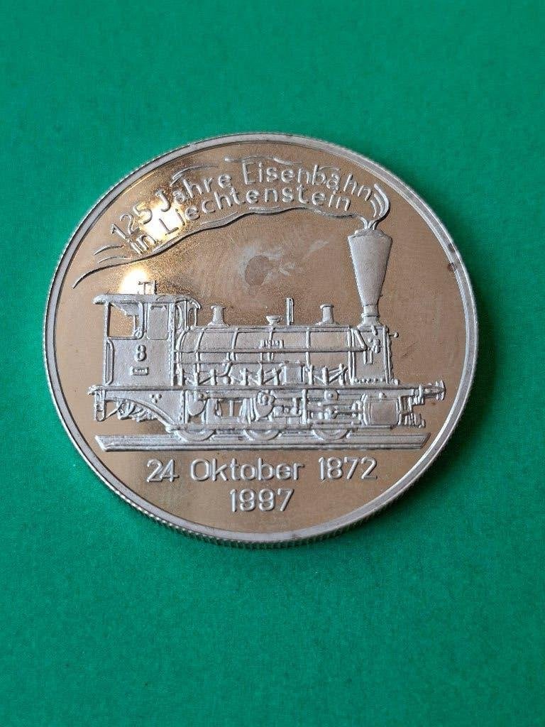 1997 Liechtenstein 20 euro in zilver 125 jaar spoorwegen, Verzenden, Zilver, Overige landen, Overige waardes