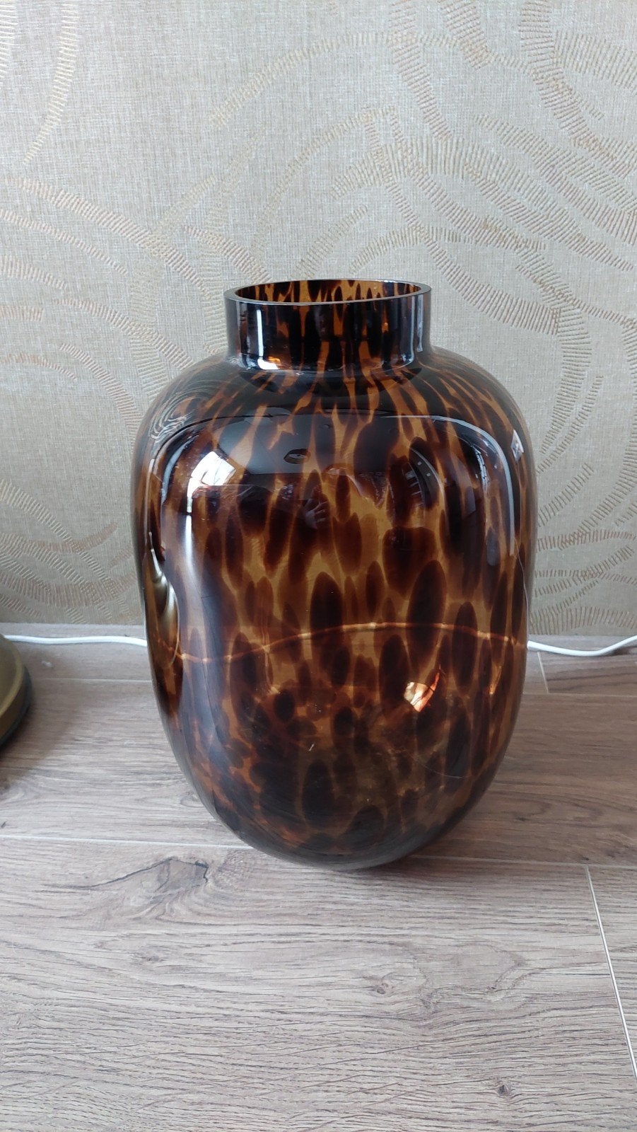 Grote glazen vaas met luipaardprint/ cheetah - 35cm hoog, Ophalen, Zo goed als nieuw