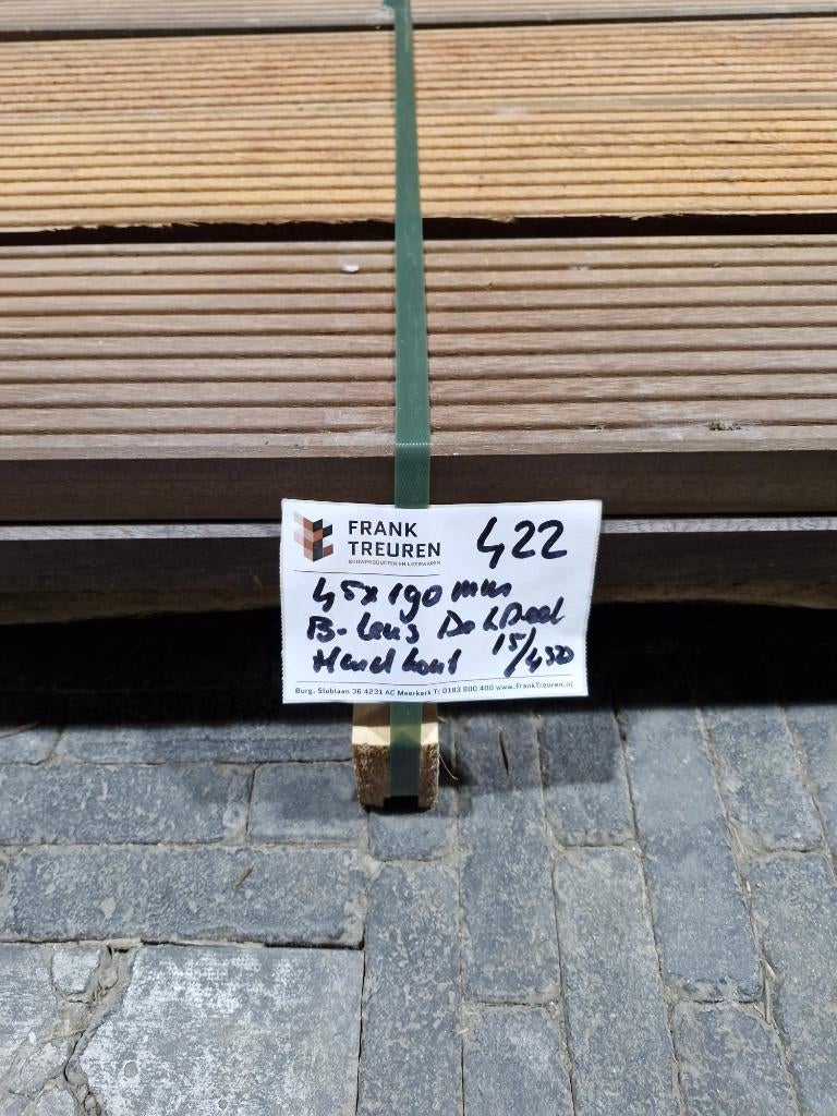Pak 422 B-keus 45x190mm hardhout dekdeel anti slip profiel, Ophalen, Planken, Nieuw, Hardhout
