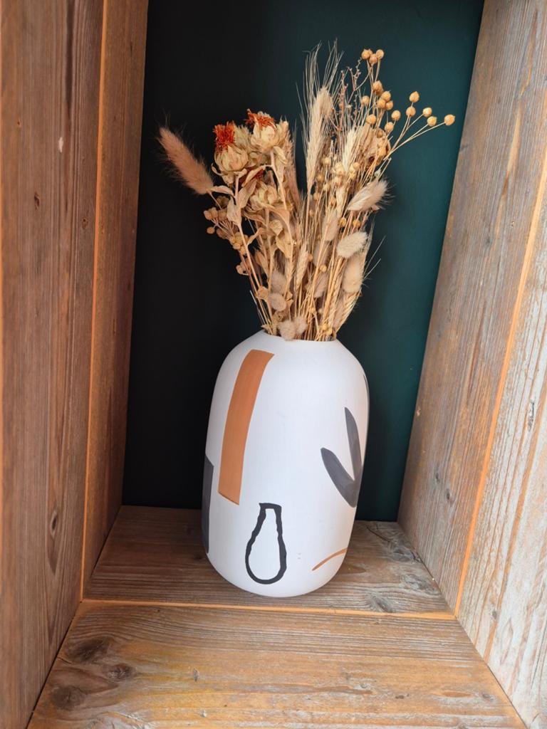Vaas beschilderd keramiek diameter 16cm, hoogte 25cm, Xenos, Huis en Inrichting, Woonaccessoires | Vazen, Ophalen, Gebruikt, Wit
