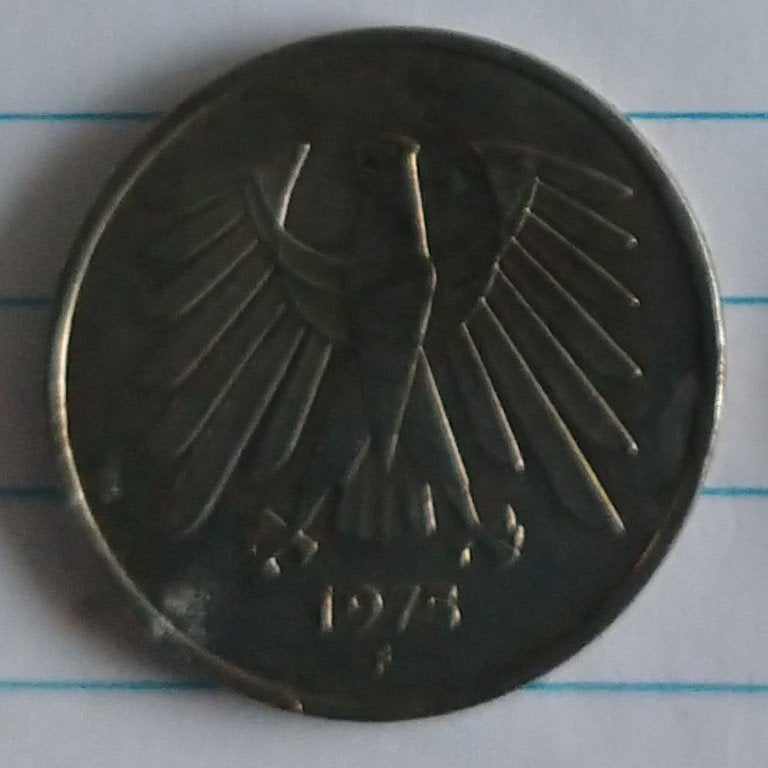 duitse munt, 5 mark 1975F, volgnr 48.0, Ophalen of Verzenden, Duitsland, Losse munt