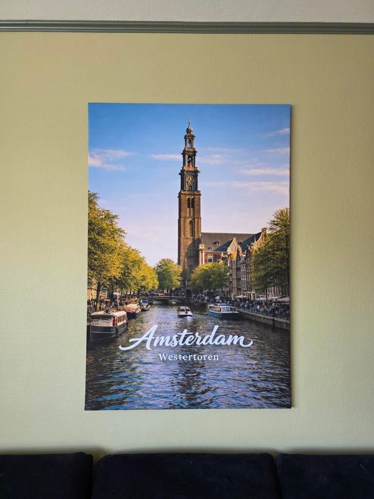 Canvas schilderij Amsterdam Westertoren 120x80 cm, Ophalen
