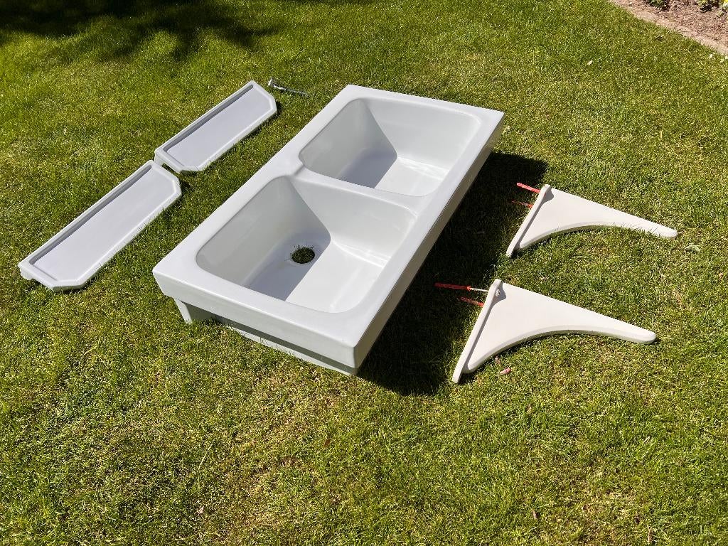 Retro dubbele wasbak met twee planchetten, Ophalen, Gebruikt, 50 tot 100 cm, Minder dan 100 cm