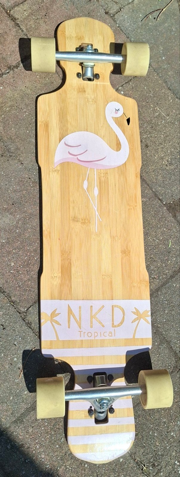 NKD Tropical Drop-Through Longboard - Bamboe & Flamingo, Ophalen, Gebruikt, Overige typen, Longboard