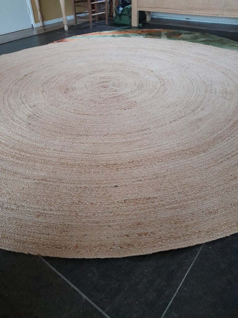 Jute vloerkleed, Ophalen, Beige, Rond, 200 cm of meer