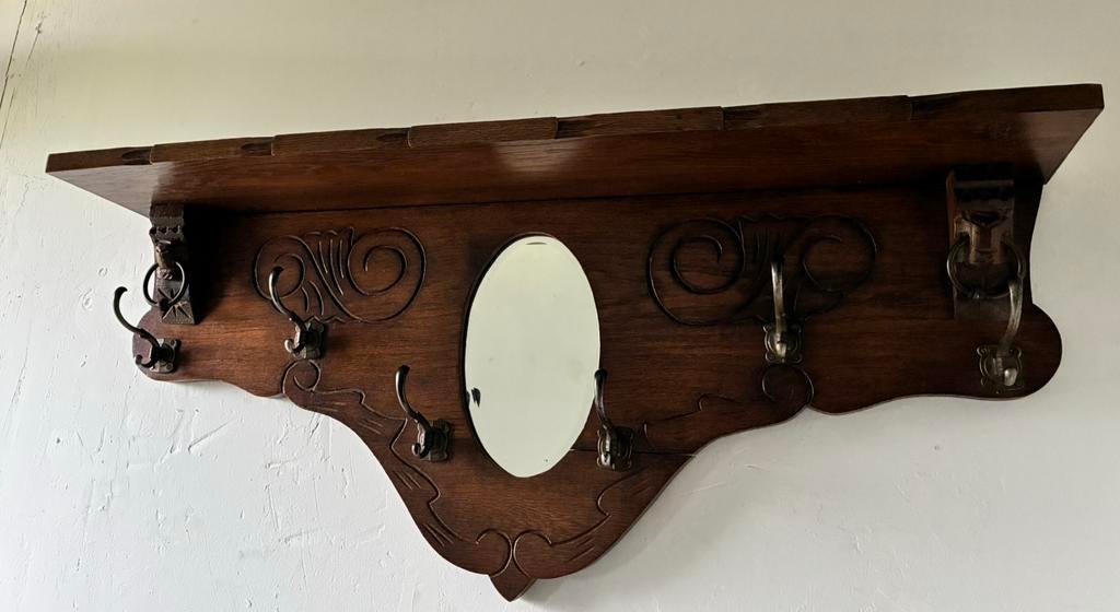 Antiek Vintage retro kapstok hout met spiegel, Zo goed als nieuw, Minder dan 100 cm, Hout, Ophalen