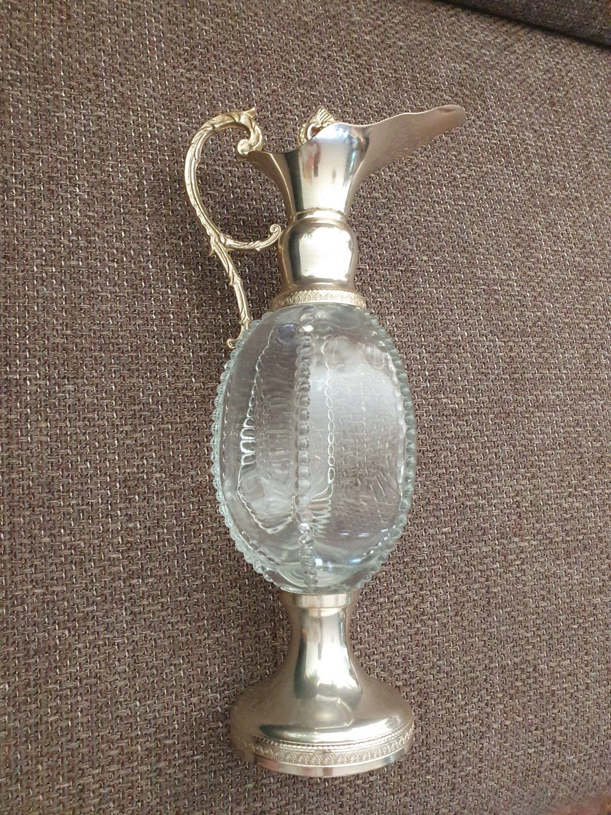 Vintage Glazen Karaf met Zilverkleurige Details, Ophalen