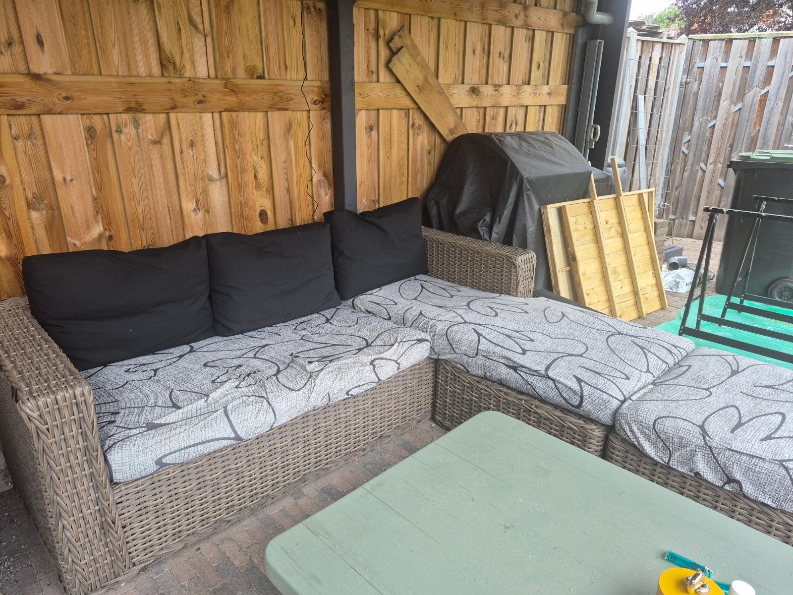 Wicker Loungeset met Kussens - Gebruikt, Ophalen, 5 zitplaatsen, Gebruikt, Bank