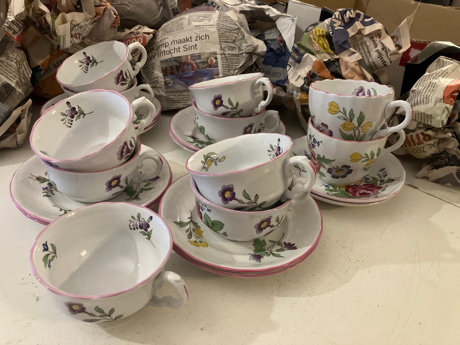 Spode Marlborough Sprays Kop en Schotel Set - 6 stuks, Ophalen of Verzenden