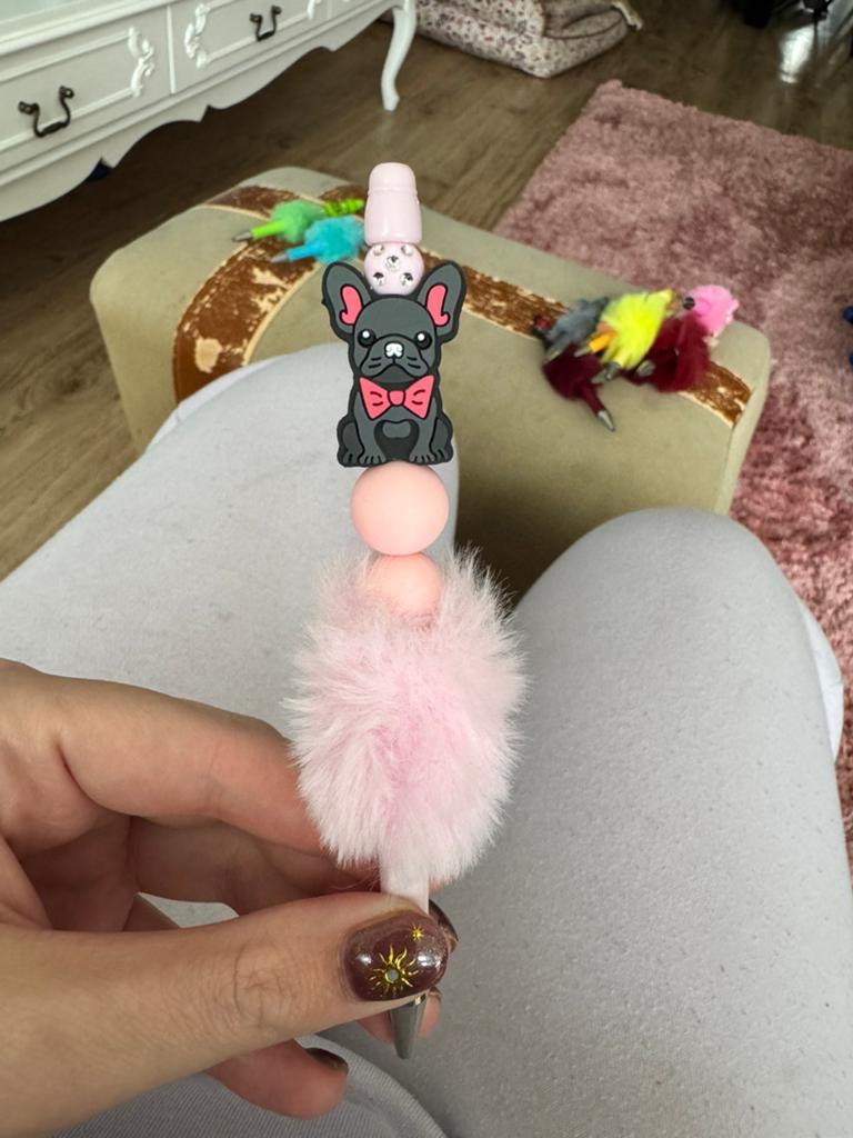 Roze French Bulldog Fluffy Pen met Pom Pom, Verzenden, Nieuw