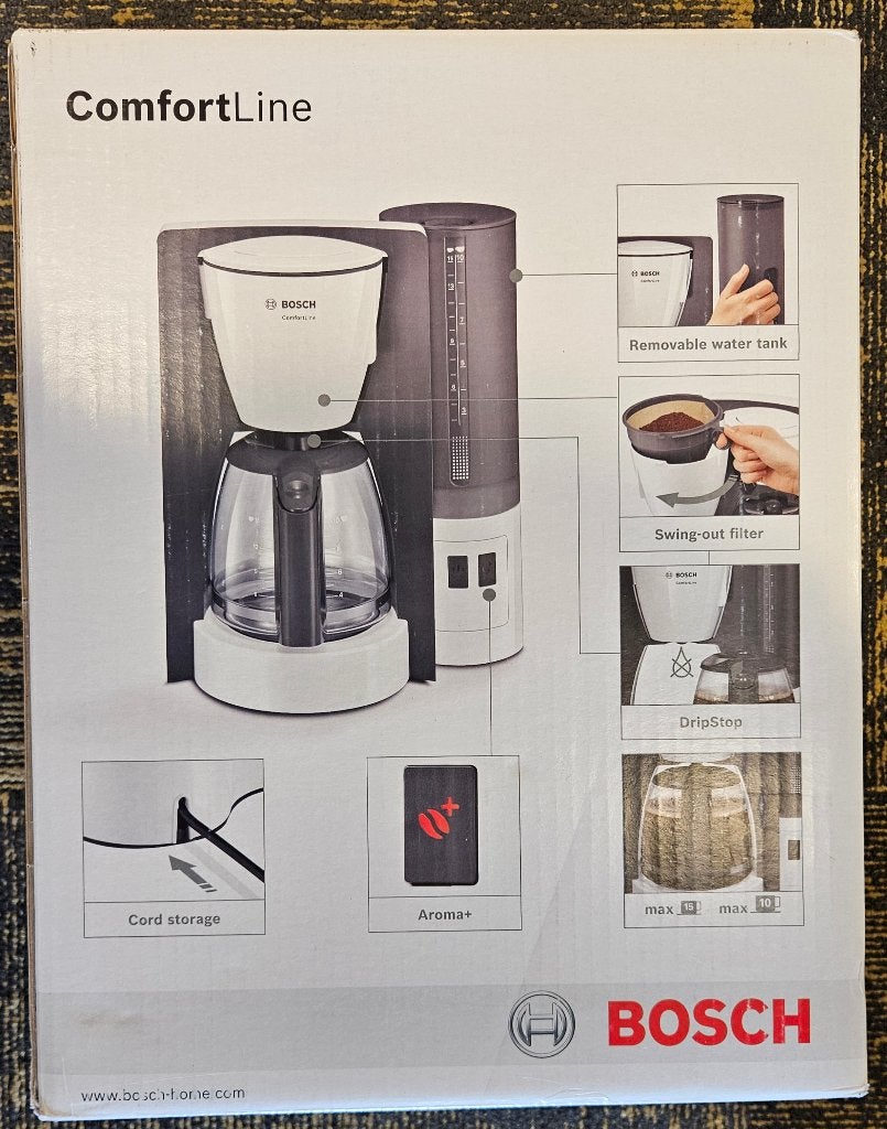 Bosch TKA6A041 ComfortLine Filterkoffiezetapparaat - Wit, Afneembaar waterreservoir, Gebruikt, Koffiemachine, Gemalen koffie