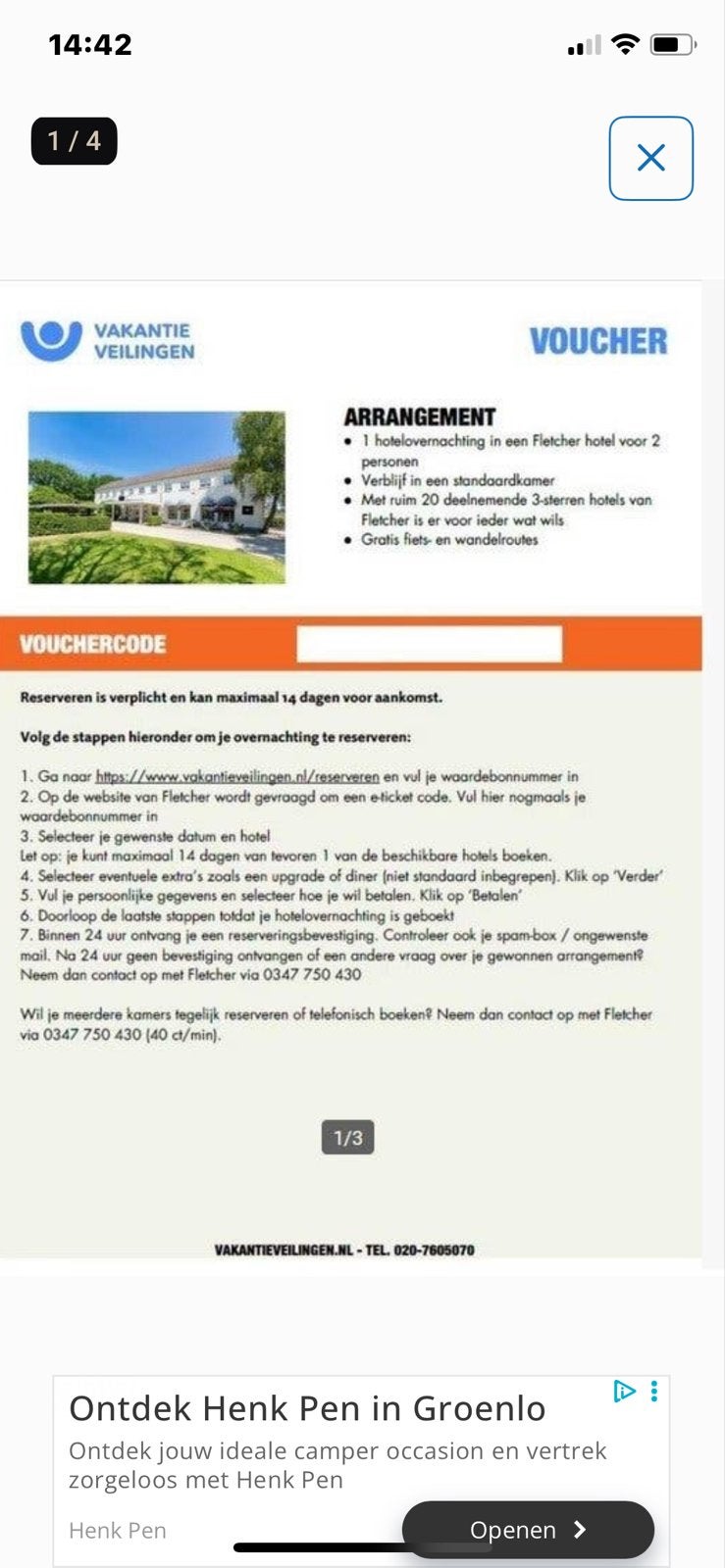 Hotelbon Fletcherhotel voor 2 personen geldig tot 13-5-2027., Twee personen, 1 overnachting