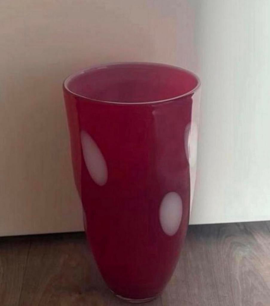 Rode vaas met witte stippen, Ophalen, Gebruikt, Glas, Minder dan 50 cm