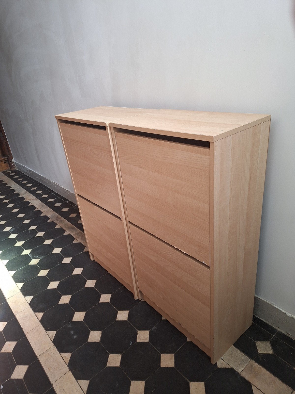 2 Houten schoenenkasten met 2 vakken BISSA, Ophalen, Gebruikt, Modern, Scandinavisch
