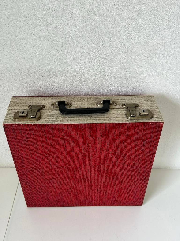 Vintage Platenkoffer - Rood met Grijs - Jaren '60/'70, Ophalen of Verzenden, Gebruikt
