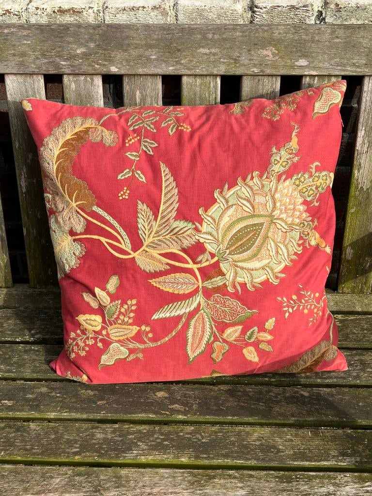 Vintage Engels kussen veren vulling roze floral, Ophalen of Verzenden, Zo goed als nieuw, Vierkant