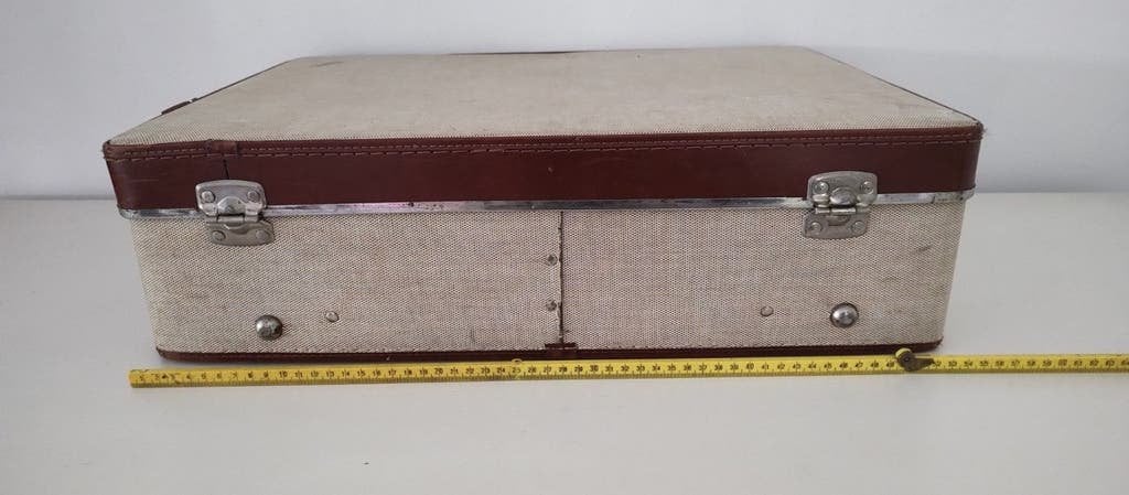 K714 VINTAGE jaren 50 koffer linnen/kunstleder zeer fraai, Overige materialen, Gebruikt, 50 tot 60 cm, Onbekend
