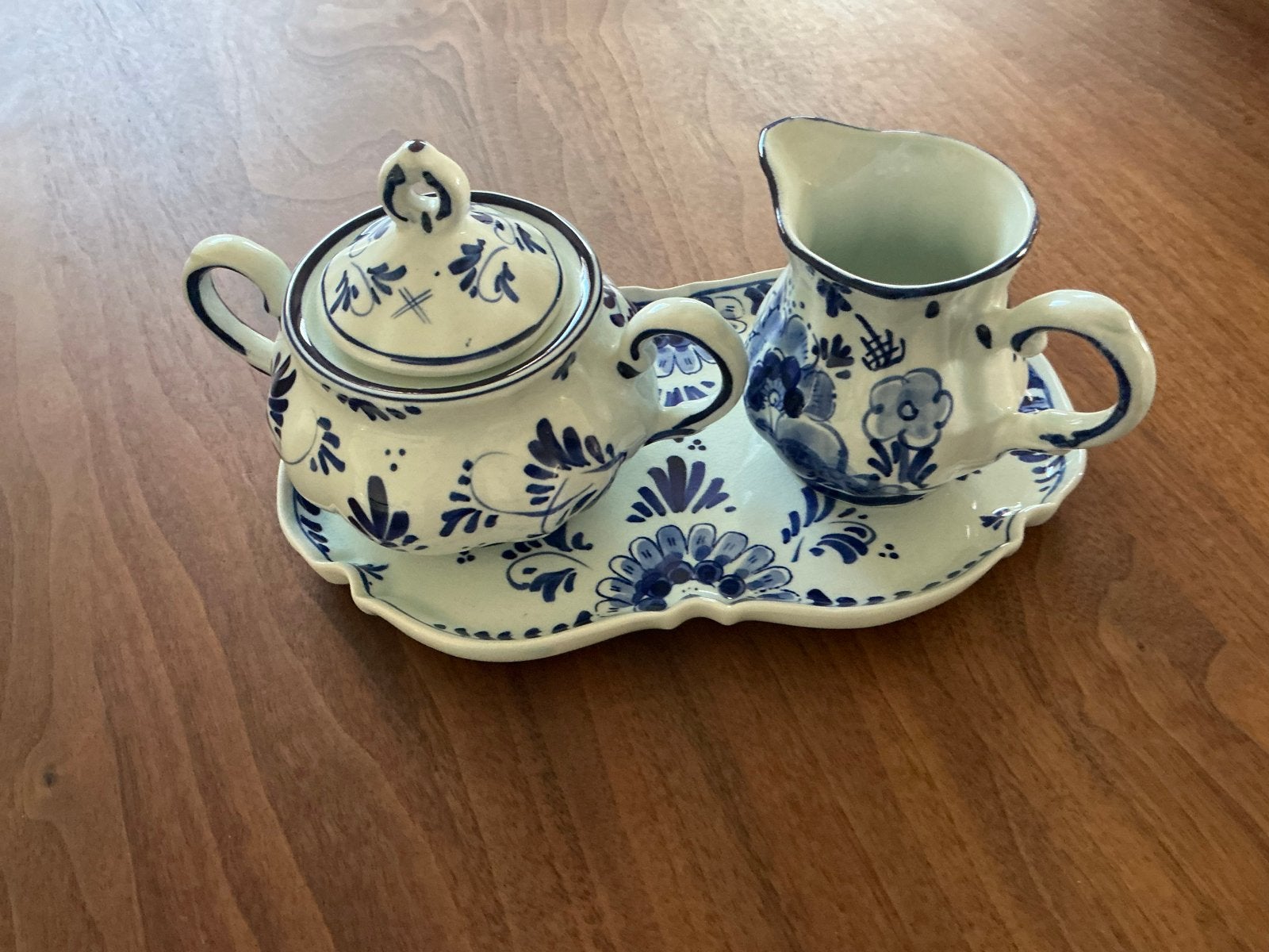 Roomstelletje, 3-delig in “Delfts Blauw”, puntgaaf., Ophalen of Verzenden, Zo goed als nieuw