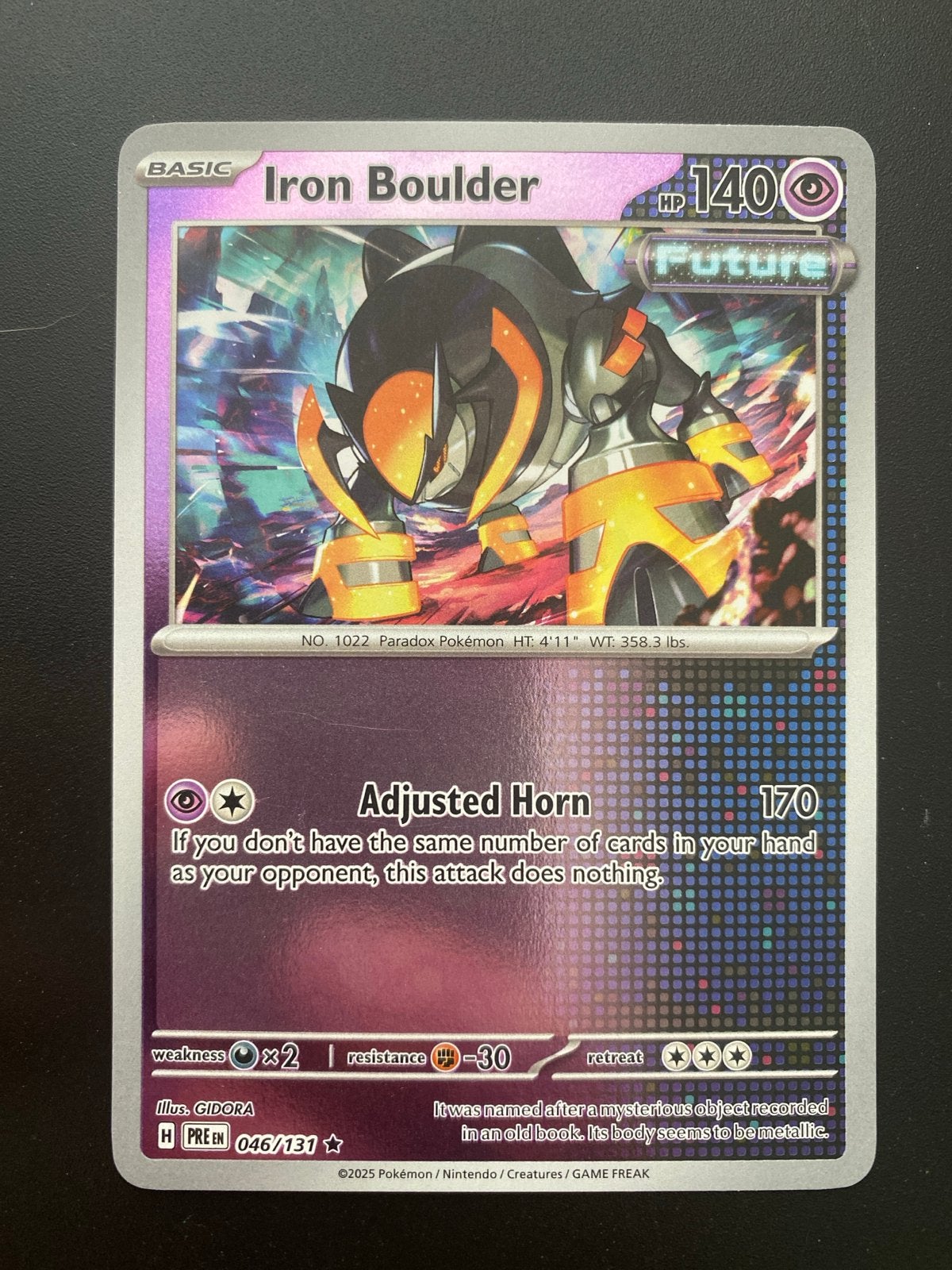 Iron Boulder 046/131 Rare Reverse Holo Prismatic Evolutions, Ophalen of Verzenden, Zo goed als nieuw, Losse kaart, Foil