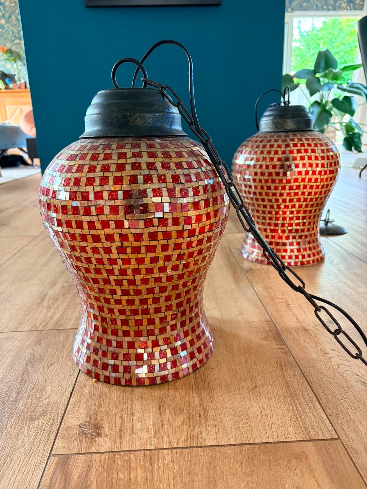 Set van 2 Oosterse Mozaïek Hanglampen - Handgemaakt Dubai, Ophalen, Gebruikt, Glas