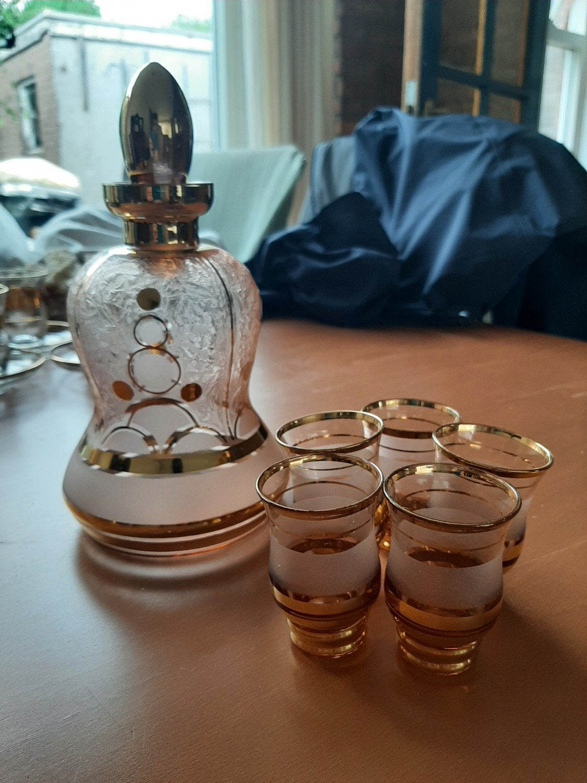 Vintage karaf met 5 borrelglaasjes, Antiek en Kunst, Ophalen