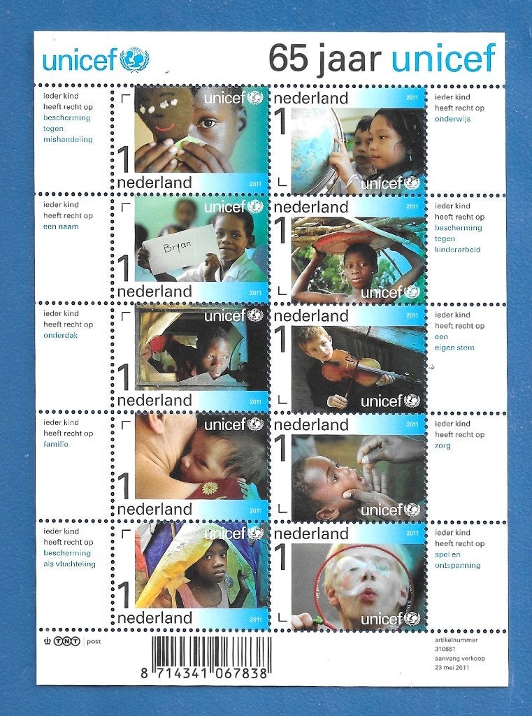 NVPH V2823-2832 Unicef 65 jaar - 2011, Postzegels en Munten, Verzenden, Na 1940, Postfris