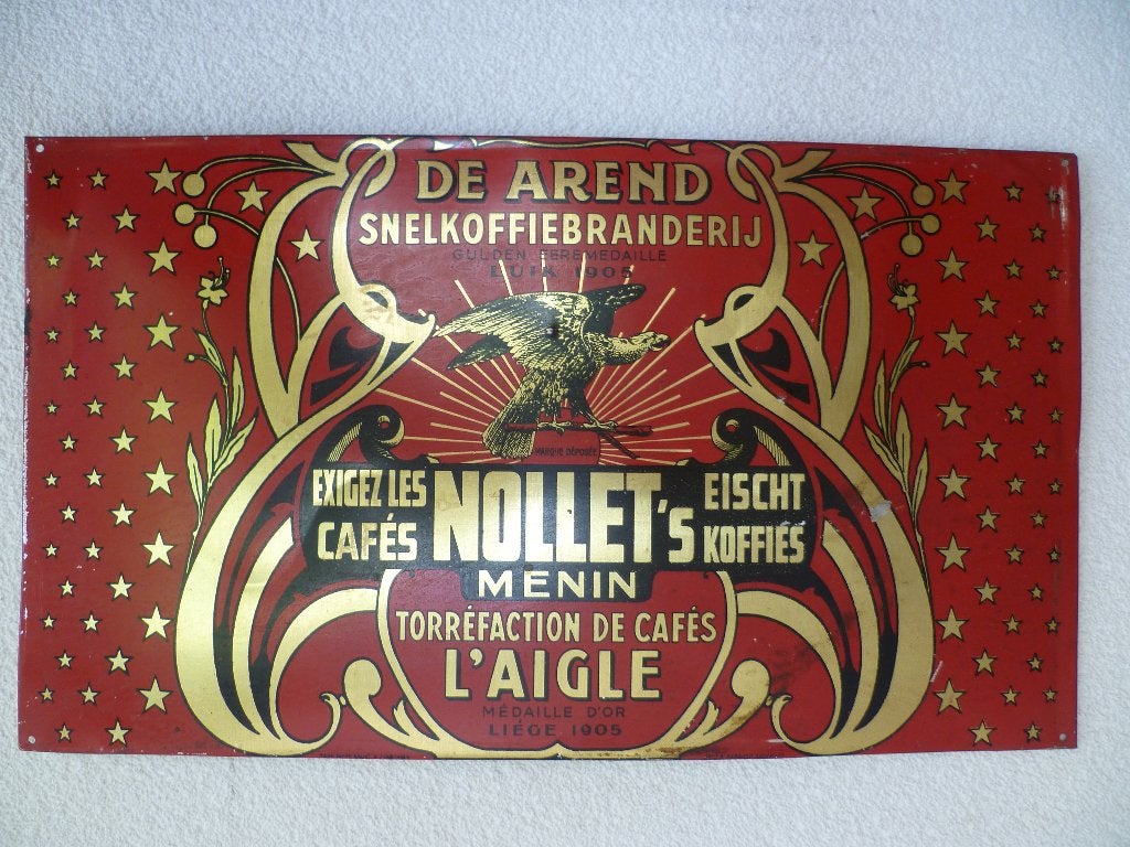 BLIKKEN RECLAME"DE ARENDS SNELKOFFIEBRANDERIJ"UIT 1937, Ophalen of Verzenden, Gebruikt, Reclamebord