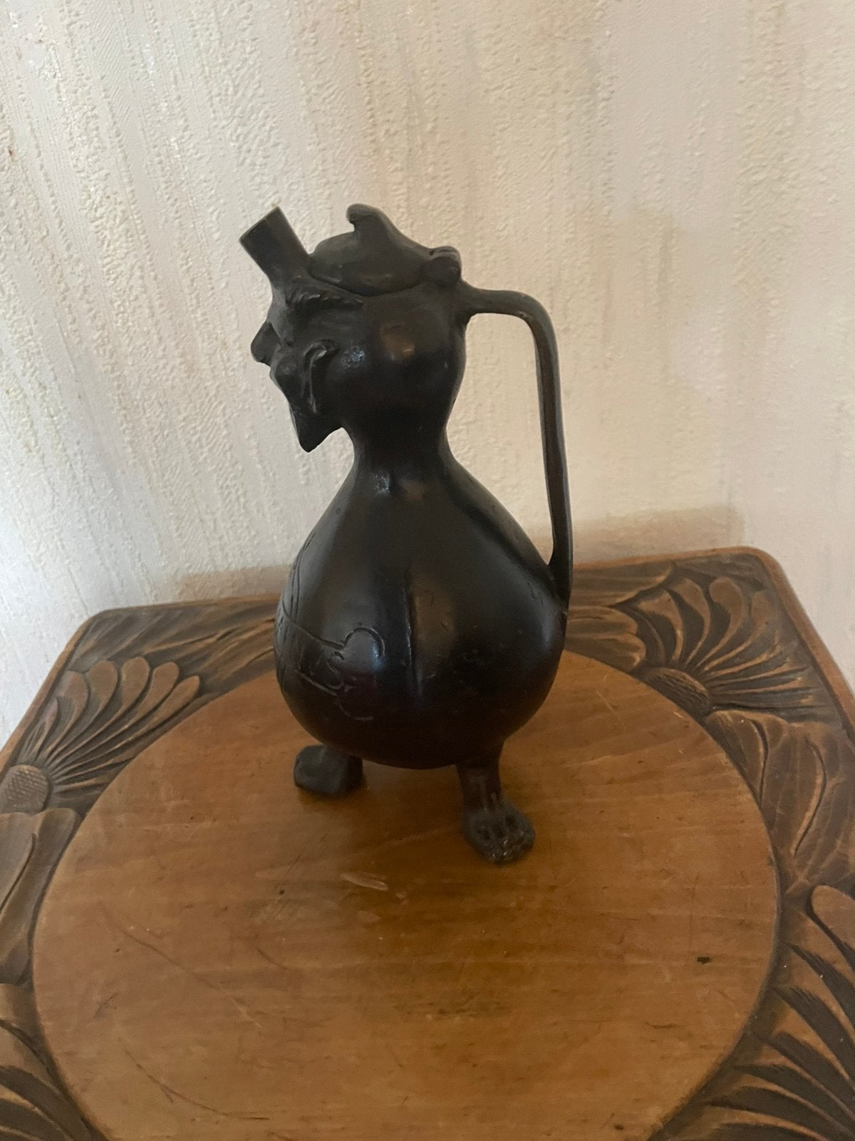Antieke Bronzen Aquamanile / Baardmankan – "Deus et Lumen", Antiek en Kunst, Ophalen