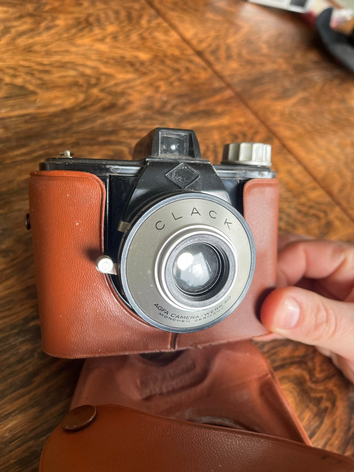 Vintage Agfa Clack camera met lederen tasje, Ophalen of Verzenden, Gebruikt, Compact, Overige Merken